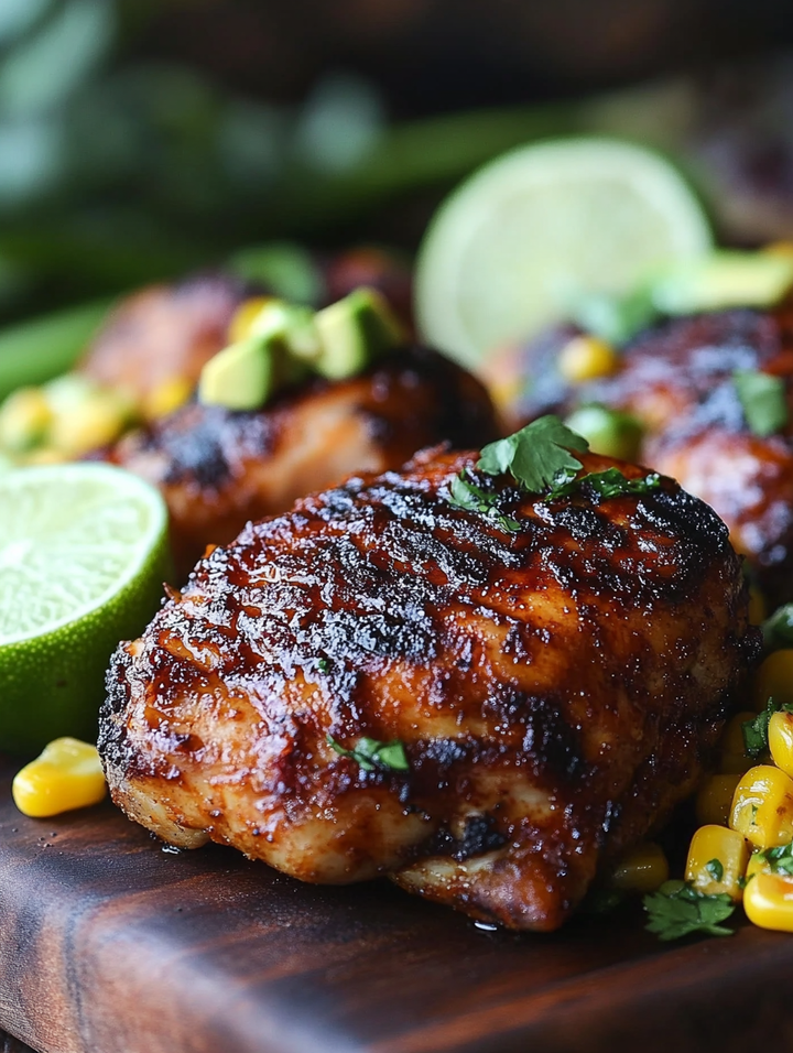 BBQ Chicken with Charred Corn Salad & Avocado-Lime Drizzle