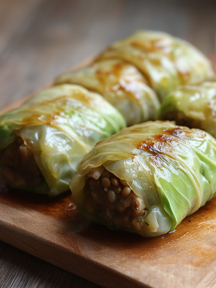 Cabbage Rolls with Lentil-Mushroom Filling