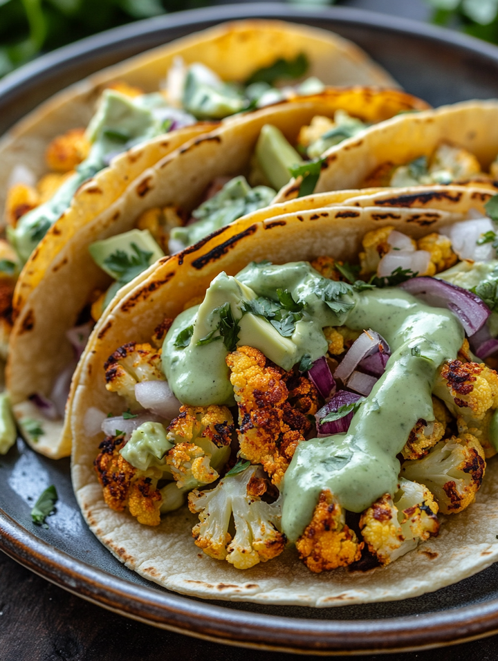 Roasted Cauliflower Tacos with Avocado Crema