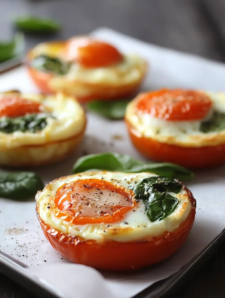 Baked Tomato & Egg Cups with Spinach & Goat Cheese - Manjeri Skincare