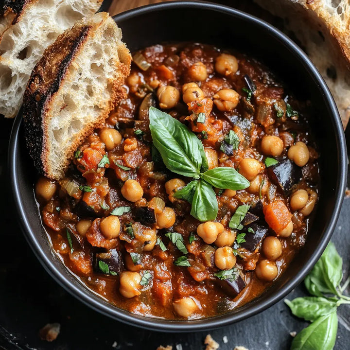 Roasted Eggplant and Chickpea Stew - Manjeri Skincare