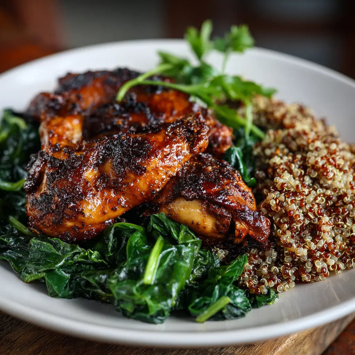 Jamaican-Jerk-Chicken-with-Collard-Greens-Quinoa Manjeri Skincare
