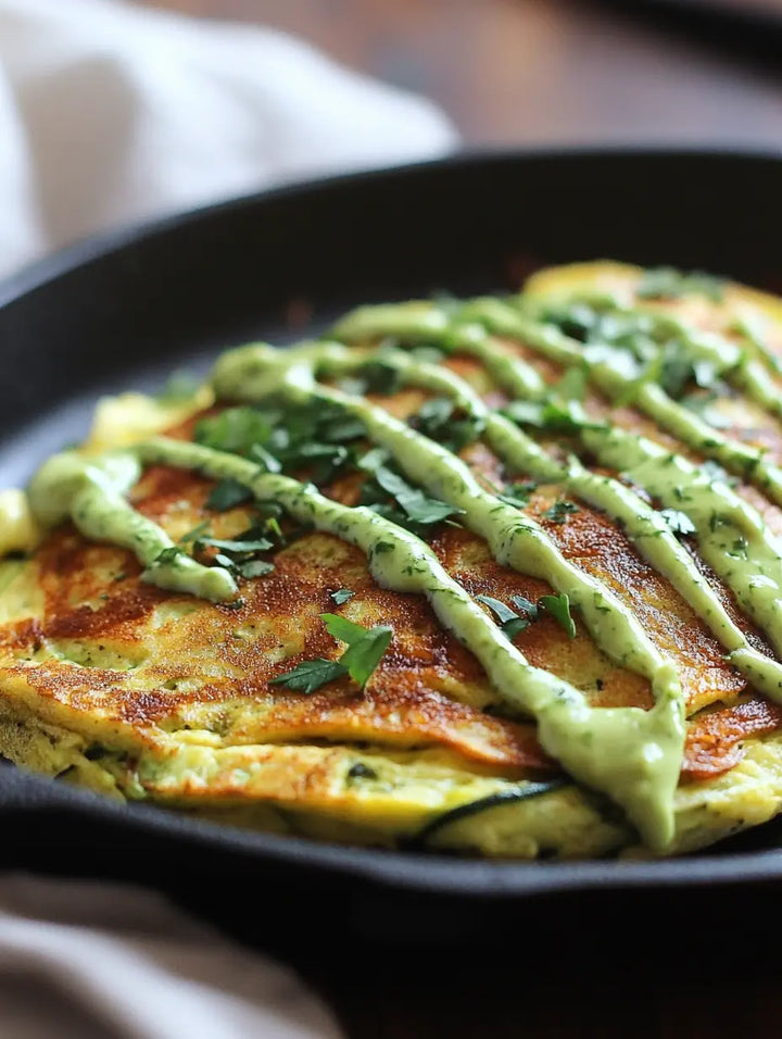 Spinach & Zucchini Omelette with Avocado Herb Drizzle - Manjeri Skincare