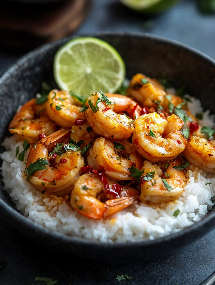 Ginger-Lime-Prawns-with-Coconut-Rice Manjeri Skincare