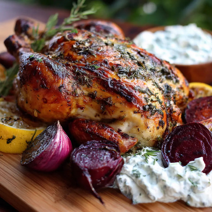 Greek-Lemon-Herb-Roasted-Chicken-with-Roasted-Beets-Tzatziki Manjeri Skincare