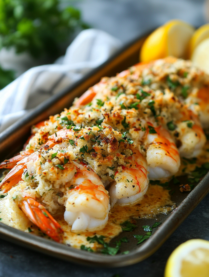 Baked Stuffed Shrimp with Seafood Herb Stuffing