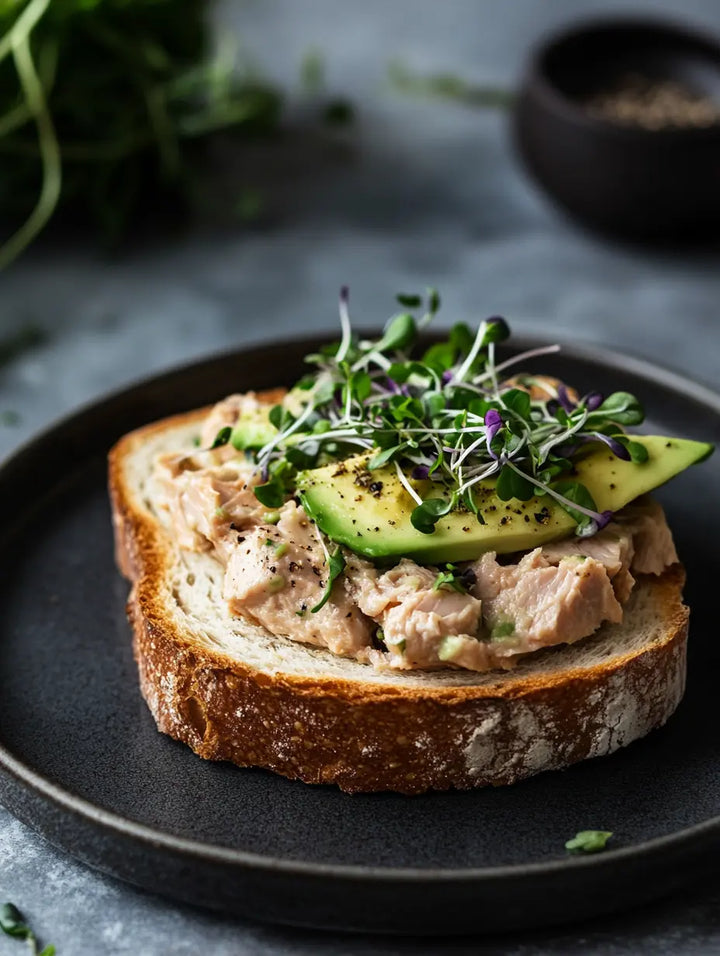 Tuna-Melt-on-Sourdough-with-Avocado-Microgreens Manjeri Skincare