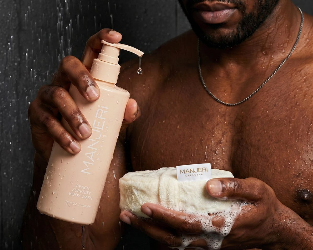 Shower with Peach Serenity Body Wash and Glow Loofah