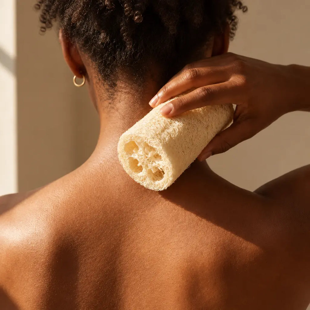 West African woman holding the Glow Loofah, based on the existing lifestyle image